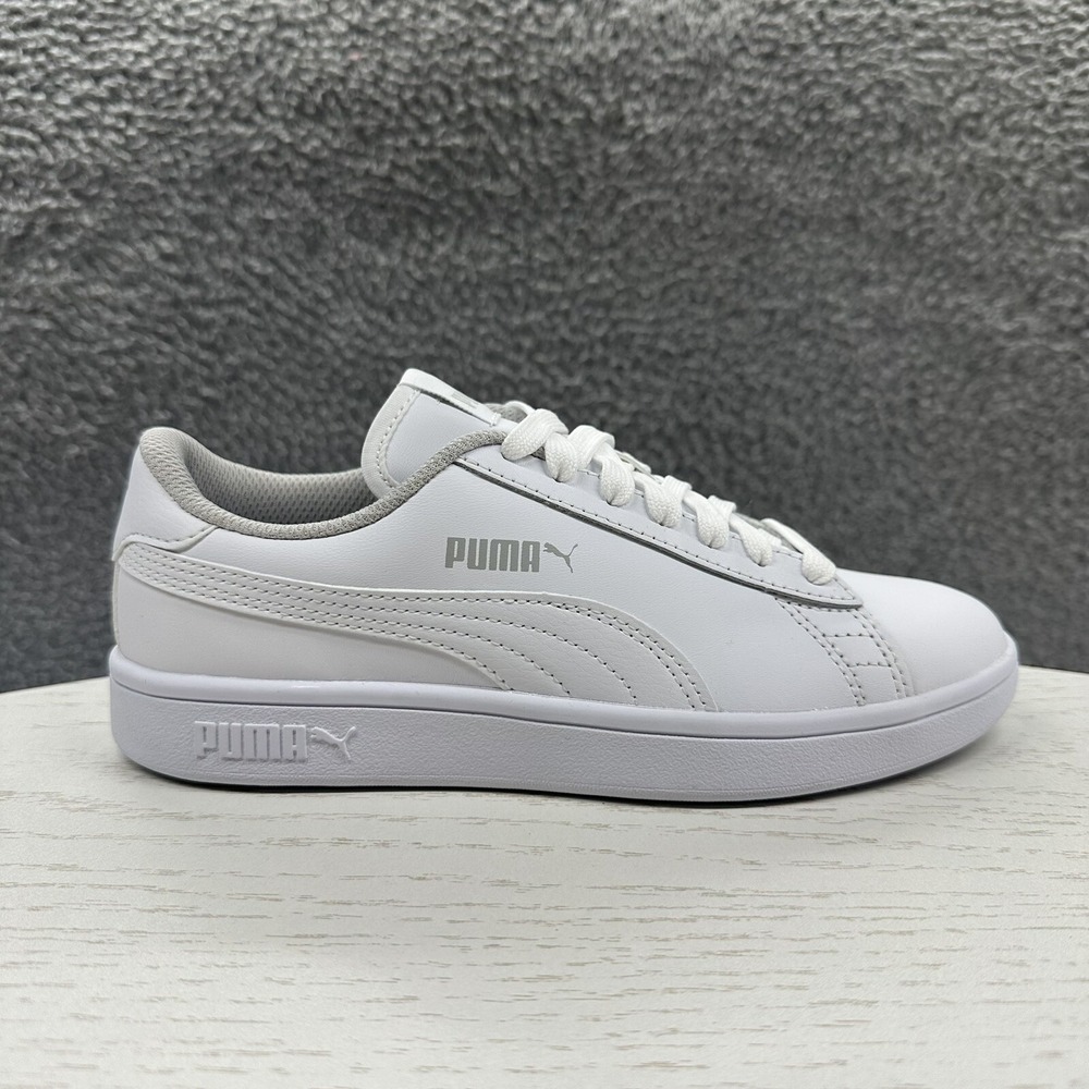 Puma Smash V2 L JR Triple White 365170-02 Leather Kids Size 4C